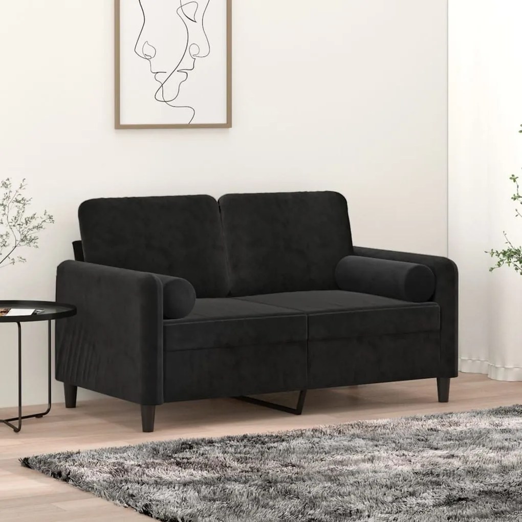 Divano A 2 Posti Con Cuscini Nero 120 Cm İn Velluto /