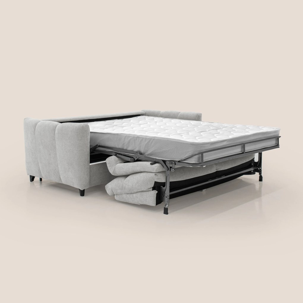 Peonia divano letto scandinavo con materasso H18 cm e morbido e alto schienale in tessuto Bouclé impermeabile T07 grigio
