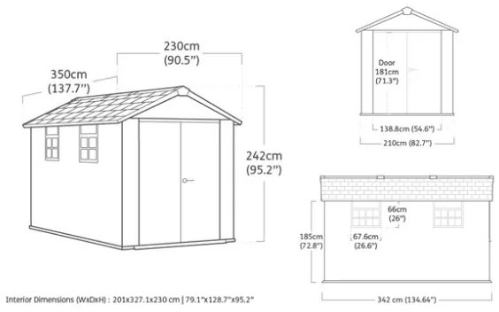 Casetta Da Giardino In Resina 230x350x242H Cm Oakland 7511 Grigio Keter