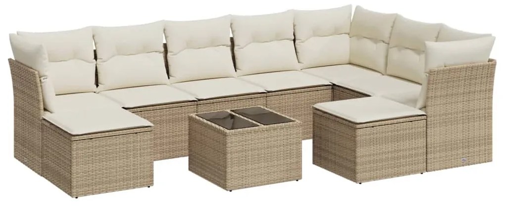 Set divano da giardino 10 pz con cuscini beige in polyrattan