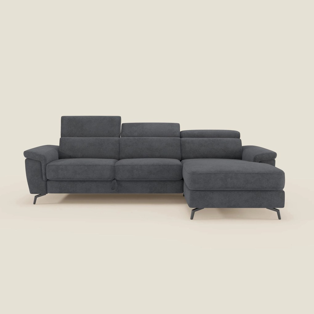 Estro Divano estraibile con chaise-longue e poggiatesta reclinabili in tessuto impermeabile T14 antracite