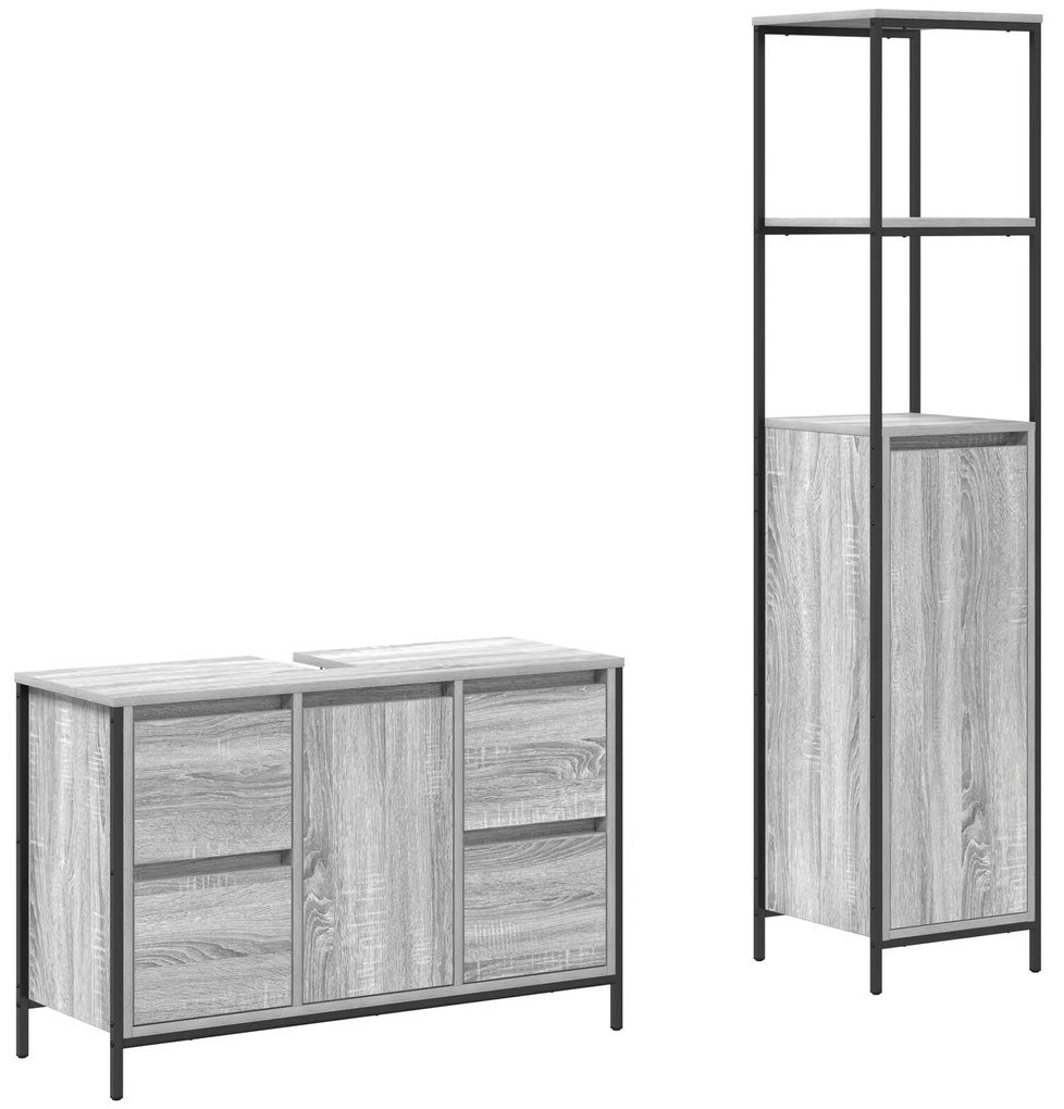 Set di mobili per bagno 2 pezzi grigio sonoma in legno ingegnerizzato