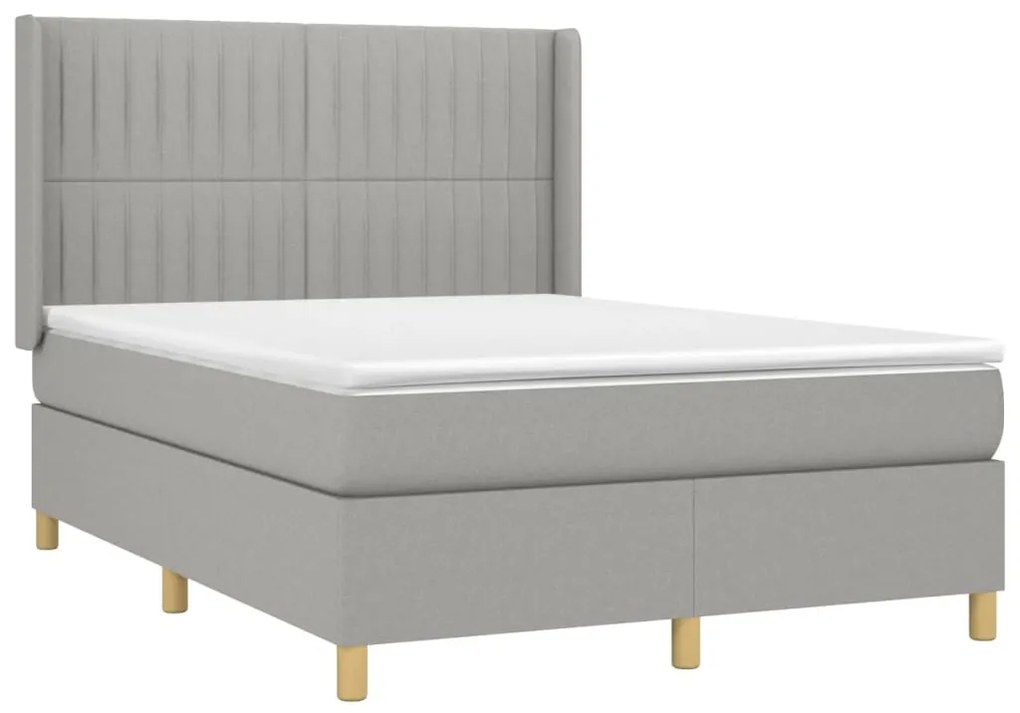 Letto a molle materasso e led grigio chiaro 140x190 cm tessuto