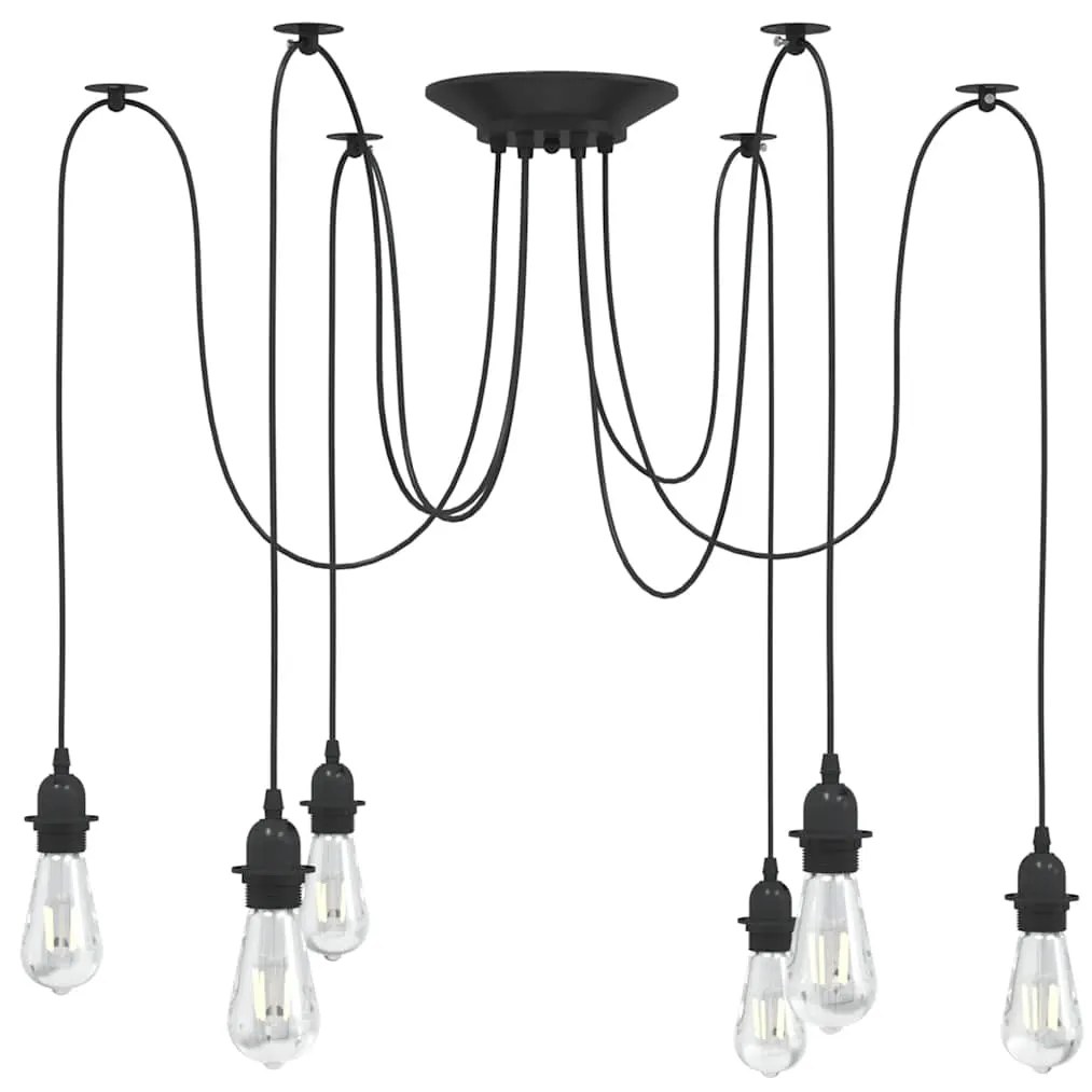Lampada A Sospensione Con 6 Portalampada E27 İn Metallo Nero /
