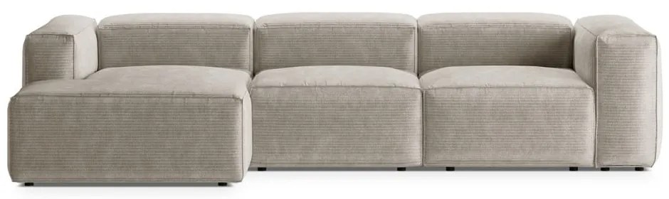 Divano angolare beige (con penisola a sinistra/con chaise lounge) con rivestimento in velluto a coste Bergamo – Cosmopolitan Design