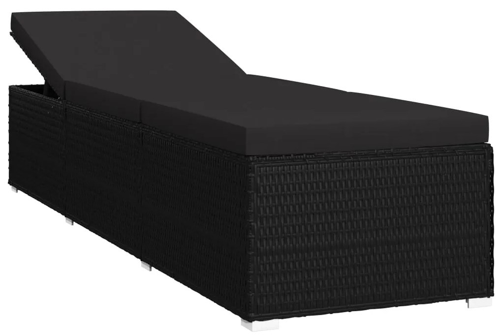 Lettini Prendisole con Tavolino 3 pz in Polyrattan Nero