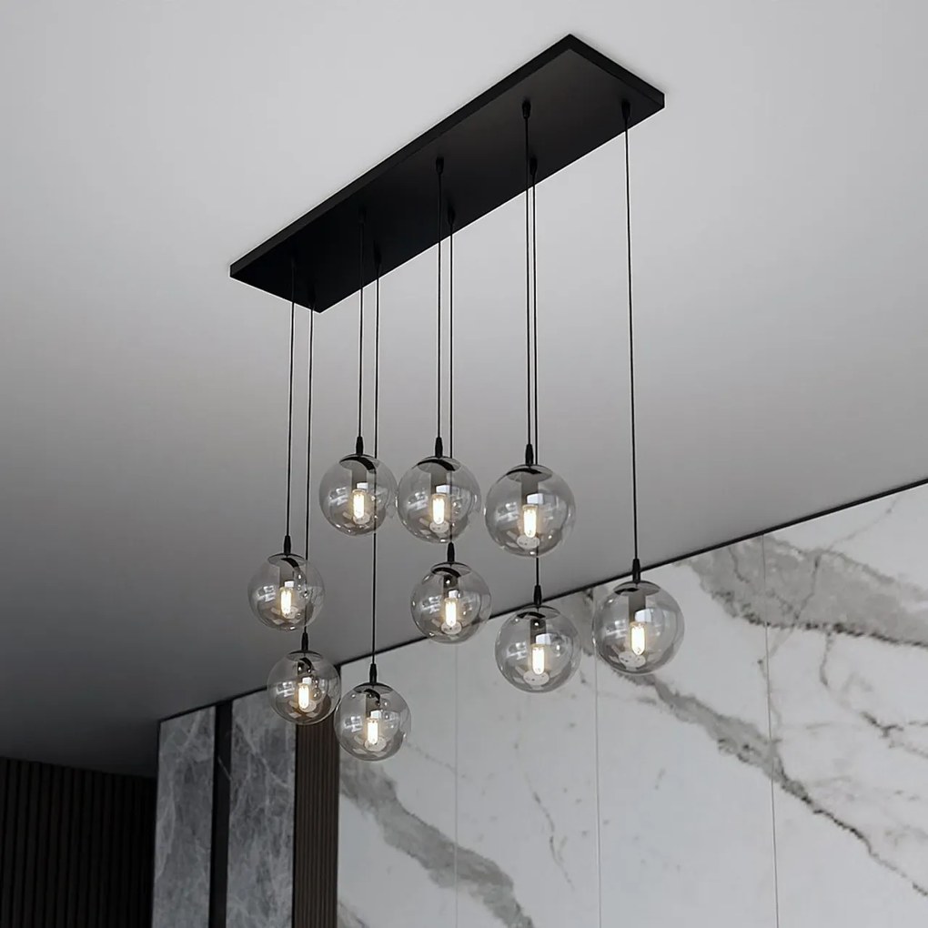 Lampadario a Sospensione in Acciaio e Vetro COSMO 9 Nero 9xE14