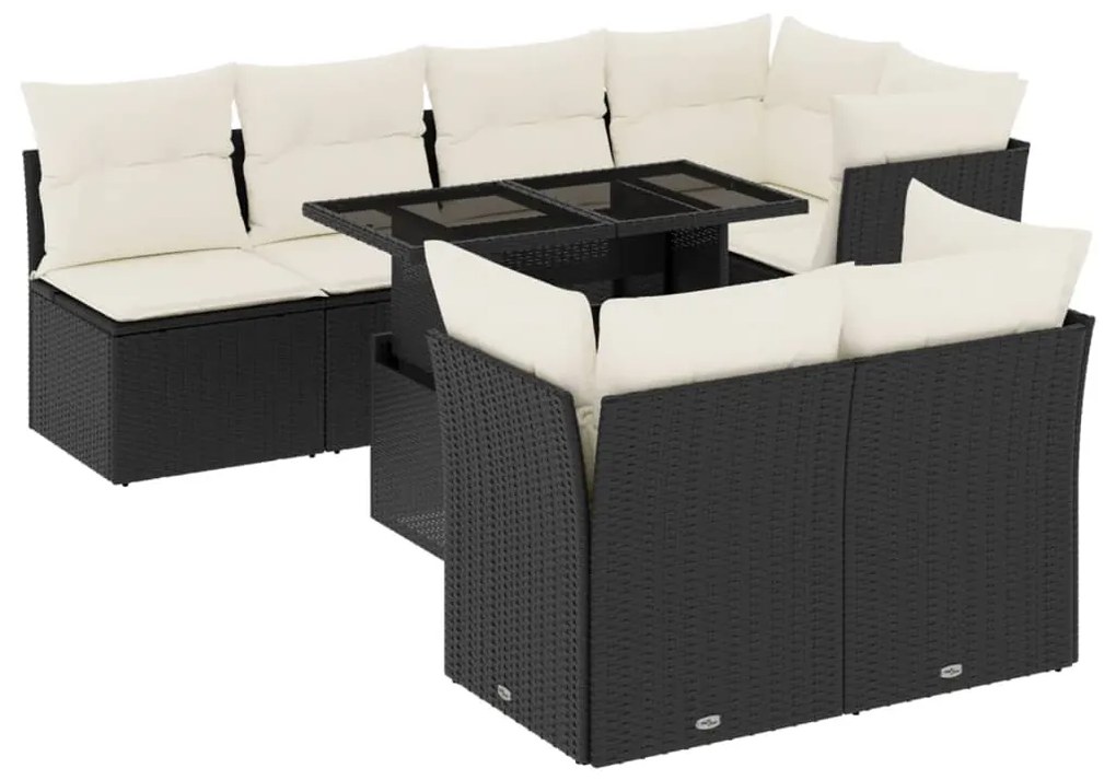 Set divani da giardino con cuscini 8 pz nero in polyrattan