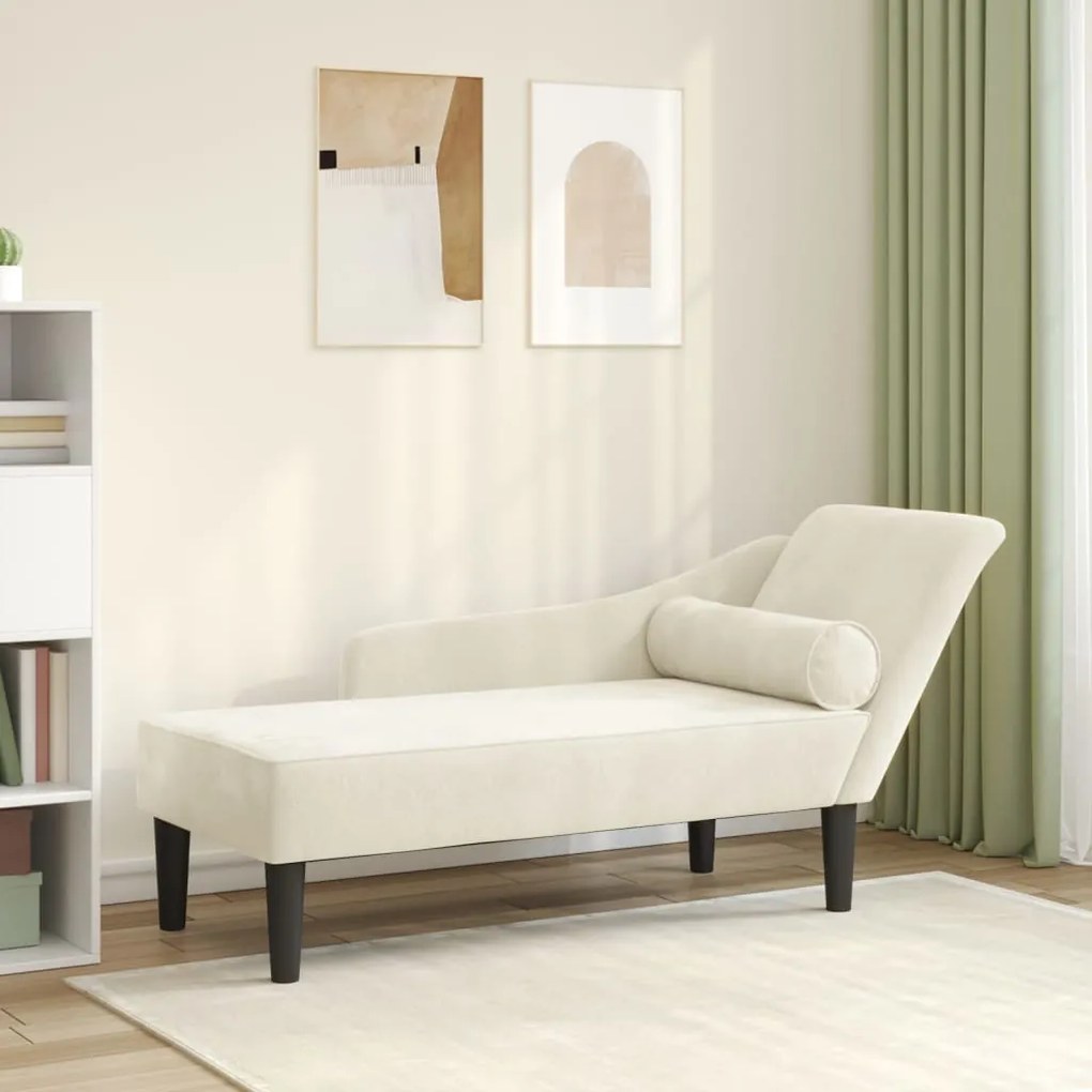 Chaise longue con cuscini crema in velluto