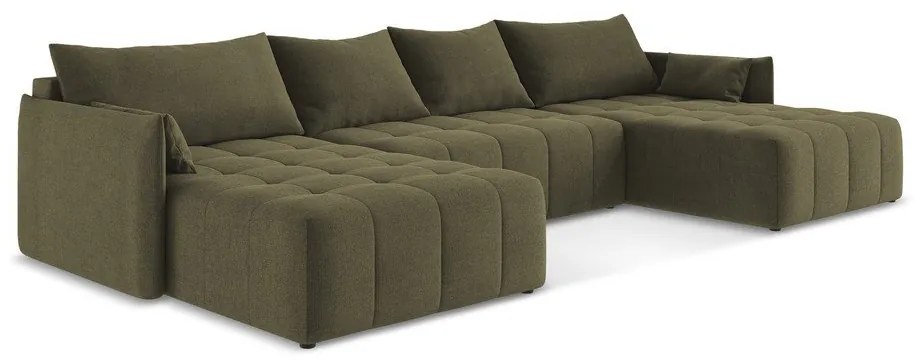 Divano angolare color kaki allungabile/con contenitore (a U) Moku – Makamii