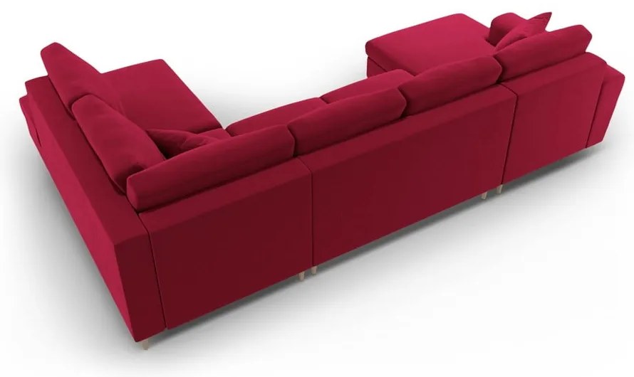 Divano angolare rosso allungabile e con contenitore (con penisola a destra/a U) con rivestimento in velluto Kyoto – Cosmopolitan Design