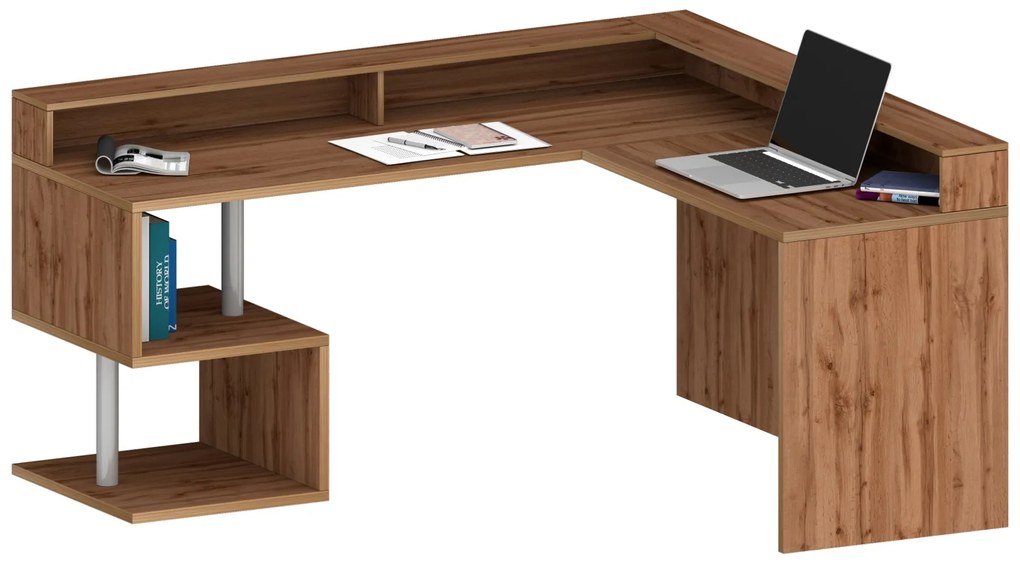 Scrivania angolare con sopralzo Cube in finitura Rovere Wotan