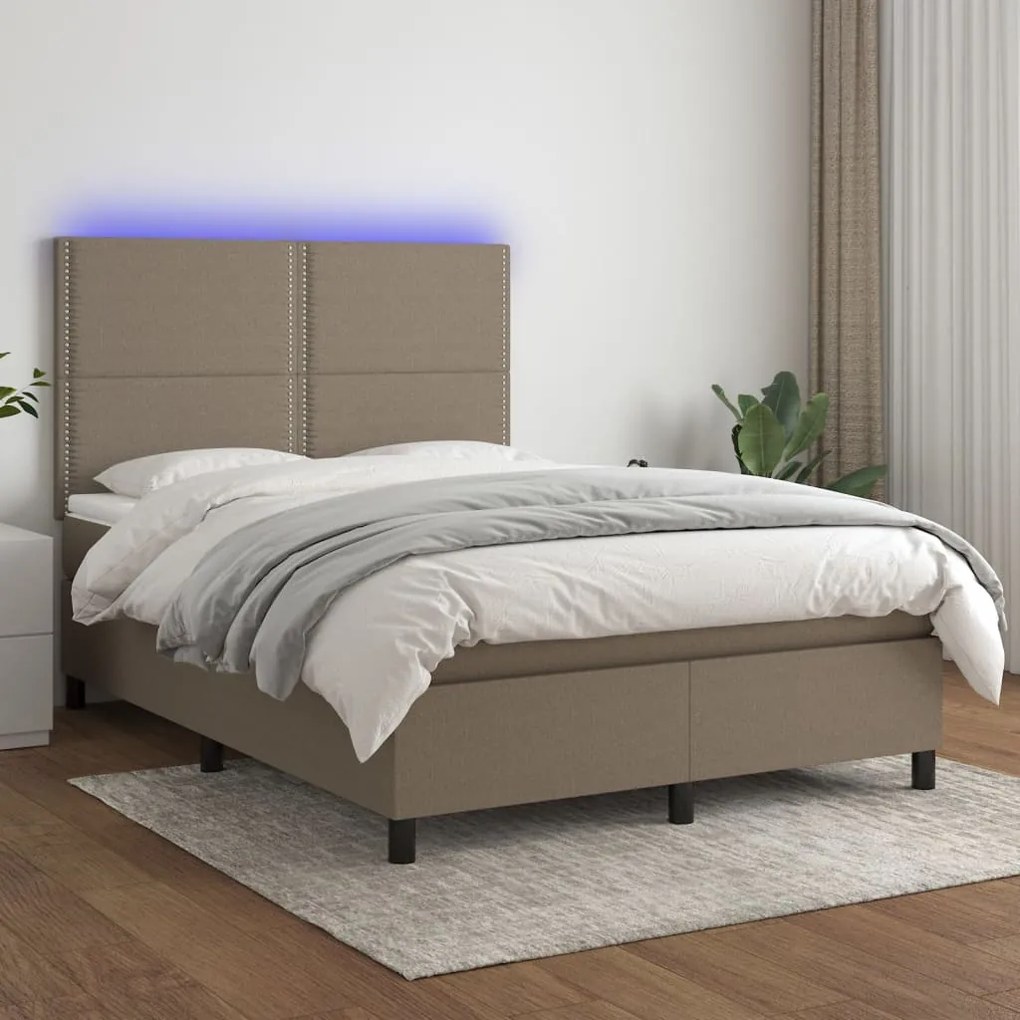 Letto a molle con materasso e led tortora 140x200 cm in tessuto