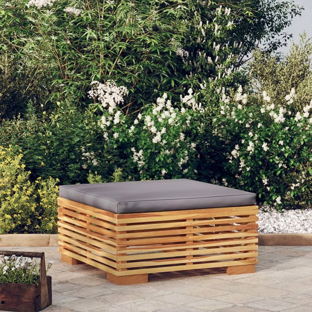 Poggiapiedi giardino cuscino grigio scuro legno massello teak