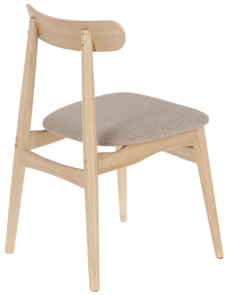 Kave Home - Sedia Nayme beige con impiallacciatura in frassino e gambe in legno massello di caucciù