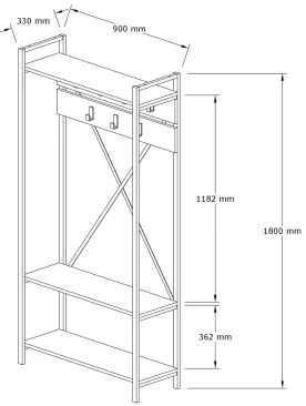 Parete ingresso ALFA 180x90 cm bianco/nero