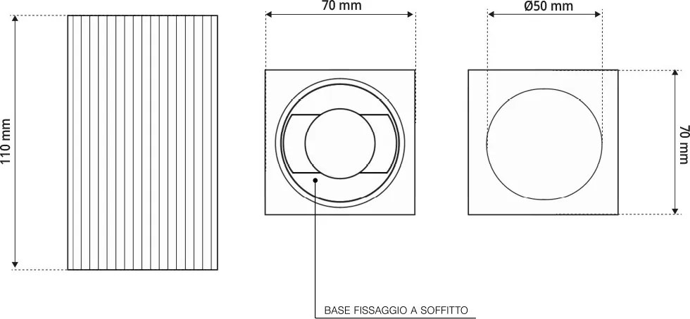 Plafoniera Quadrata 70x70mm h110mm GU10 in Gesso Rigato