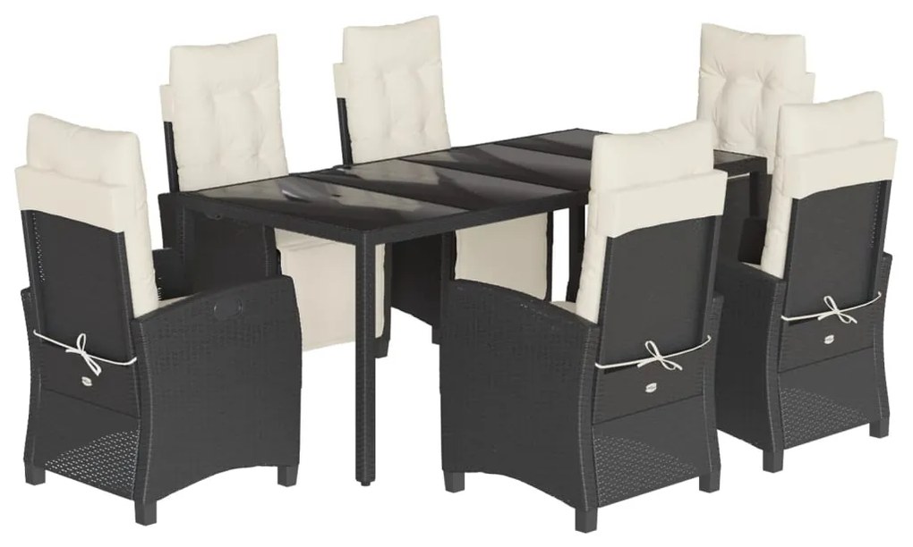 Set da pranzo da giardino 7 pz nero con cuscini in polyrattan