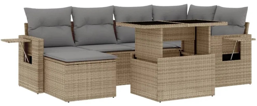 Set divani da giardino 7 pz con cuscini beige in polyrattan