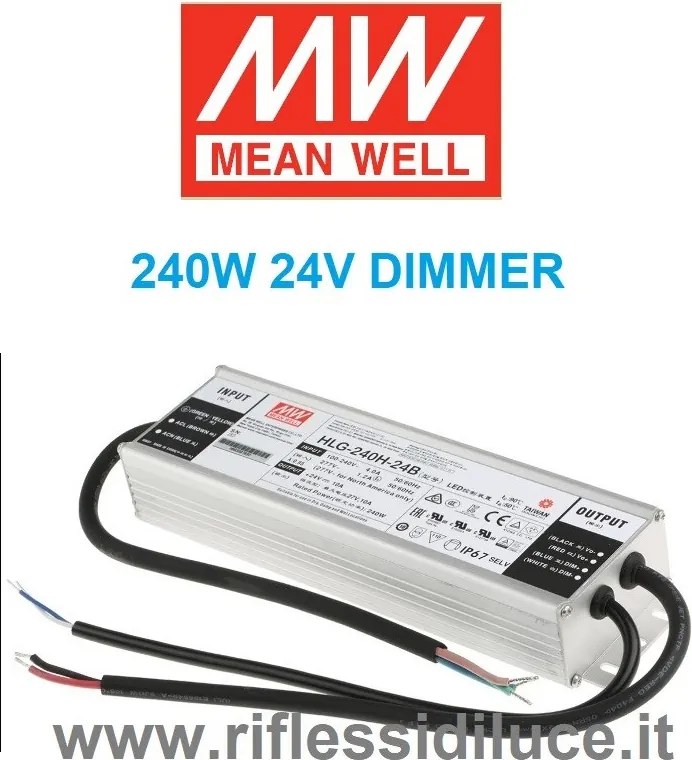 Mean Well alimentatore per led 24V 240W IP67 in contenitore metallico dimmerabile