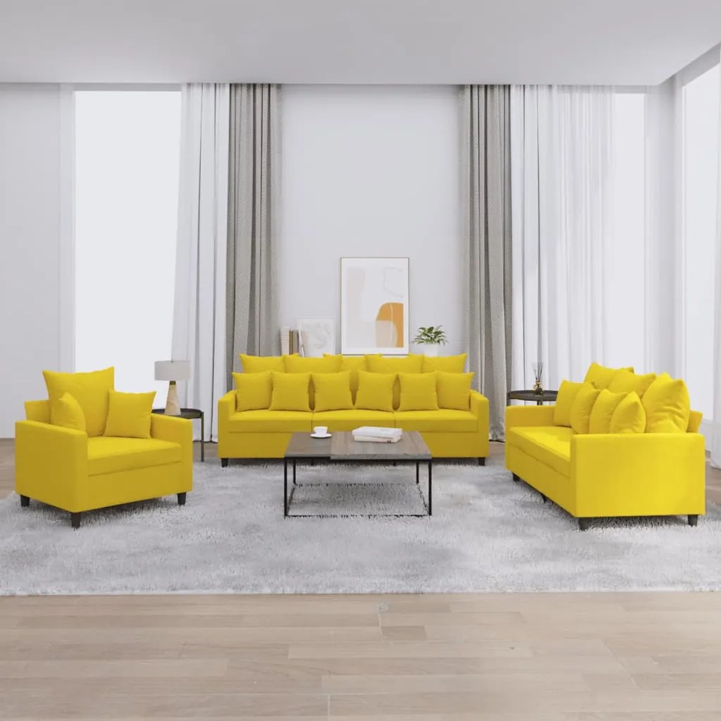 Set Di Divani 3 Pz Con Cuscini Giallo İn Velluto /