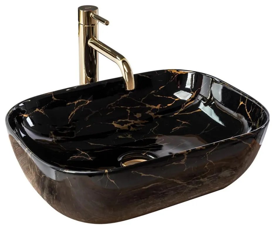 REA-U8907 - Lavabo da appoggio BELINDA 33,5x46,5 cm ceramica/nero/effetto marmo