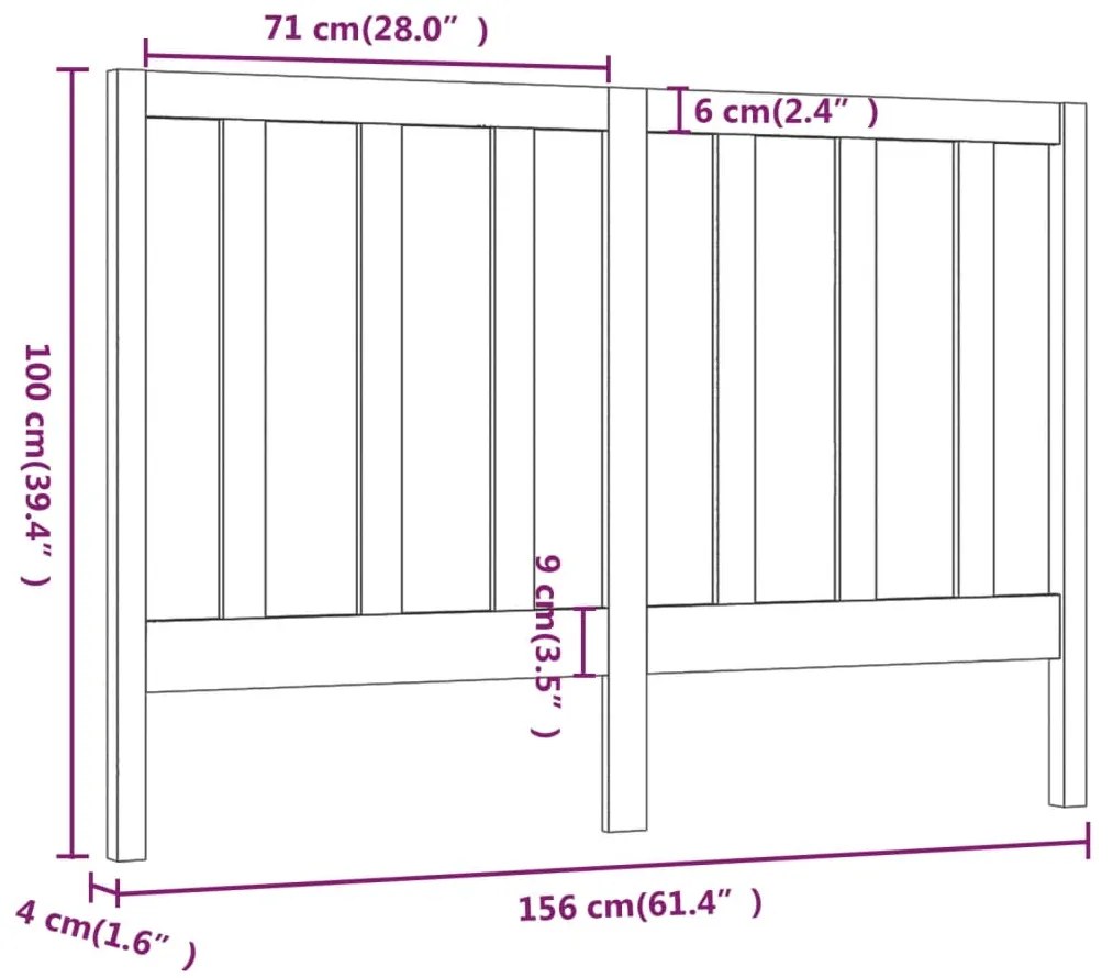 Testiera per Letto 156x4x100 cm in Legno Massello di Pino