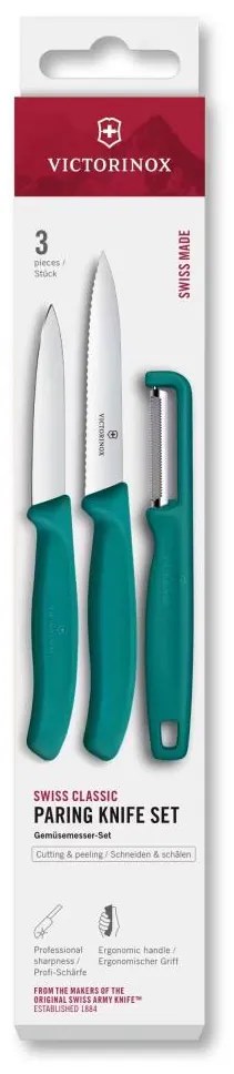 Victorinox - Set di coltelli da cucina SWISS CLASSIC, 3 pezzi con pelapatate, turchese