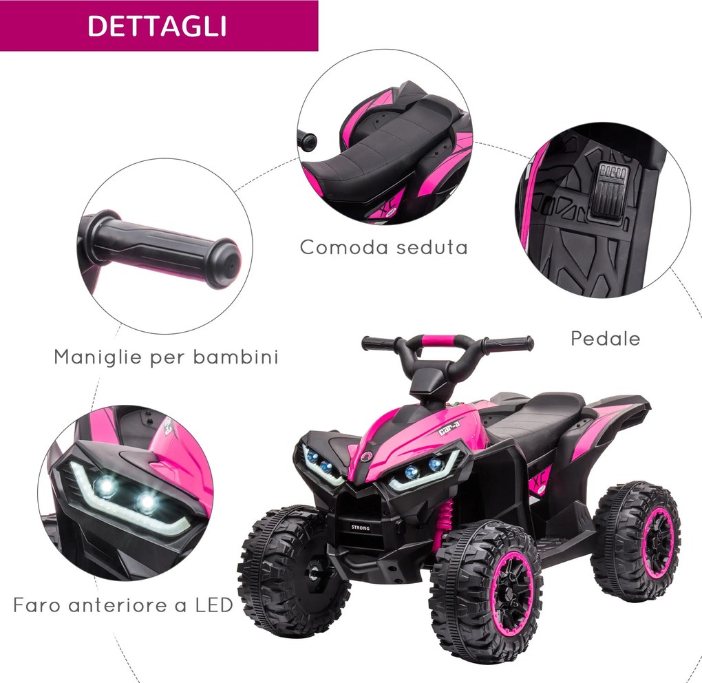 Quad Elettrico per Bambini 12V 2 Velocità Fari LED Rosa...
