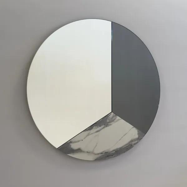 Specchio rotondo moderno 80 cm effetto marmo bianco e vetro fumč - THOMAS