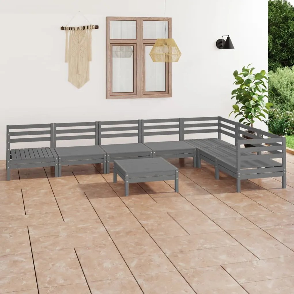 Set salotto da giardino 8 pz in legno massello di pino grigio