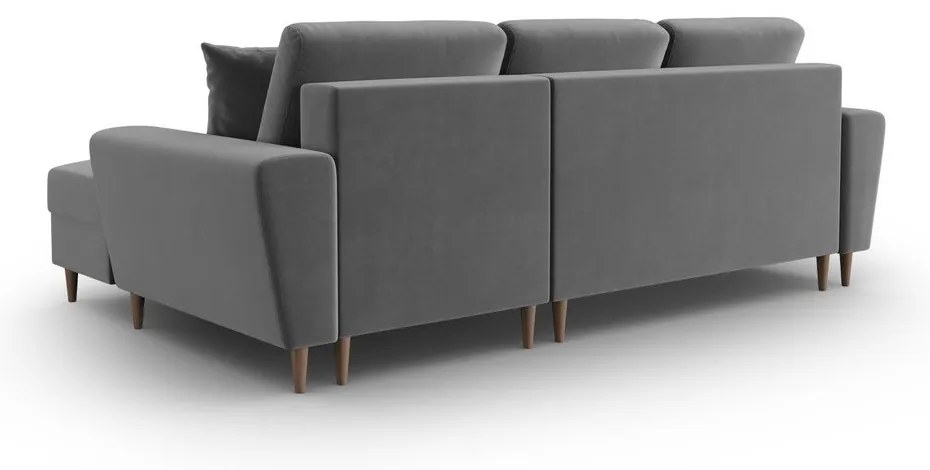 Divano angolare grigio chiaro allungabile e con contenitore (con penisola a destra/con chaise lounge) con rivestimento in velluto Kyoto – Cosmopolitan Design