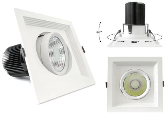 Faro Led Da Incasso COB 30W 220V Quadrato Bianco Naturale Orientabile Con Riflettore