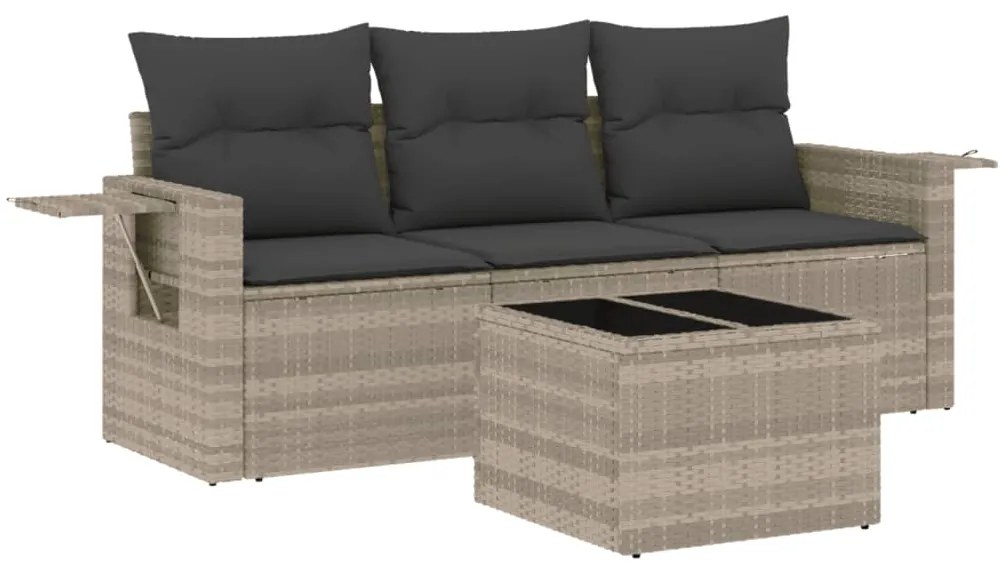 Set divano da giardino 4pz con cuscini grigio chiaro polyrattan