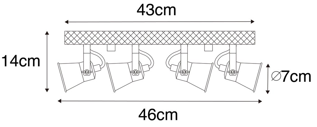 Faretto rustico nero con legno 4 luci orientabile - Jelle