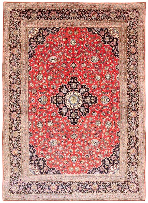 Kashan Tappeto 310 x 430 Rosso (Iran) Annodato A Mano