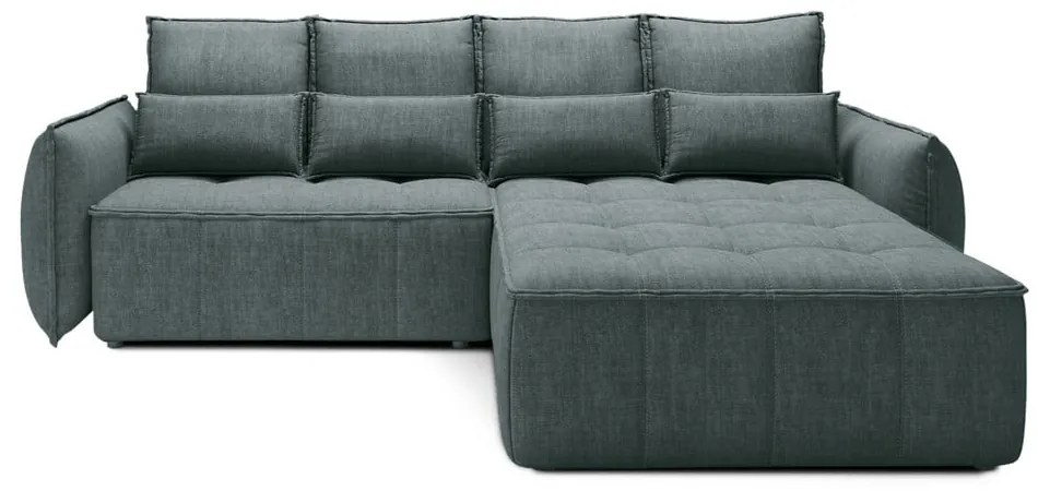 Divano angolare verde allungabile/con contenitore (con penisola a destra/con chaise lounge) e rivestimento in velluto Campo – ELTAP