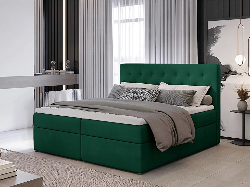 Letto matrimoniale boxspring Consuelo - 180 x 200 cm , Tessuto verde