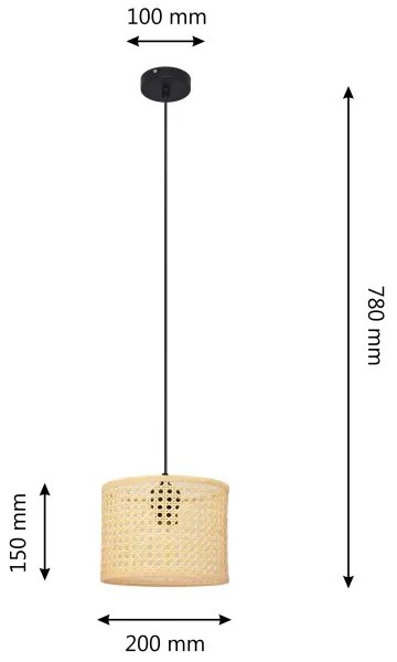 Lampadario a sospensione con filo ALBA 1xE27/15W/230V diametro 20 cm rattan/nero