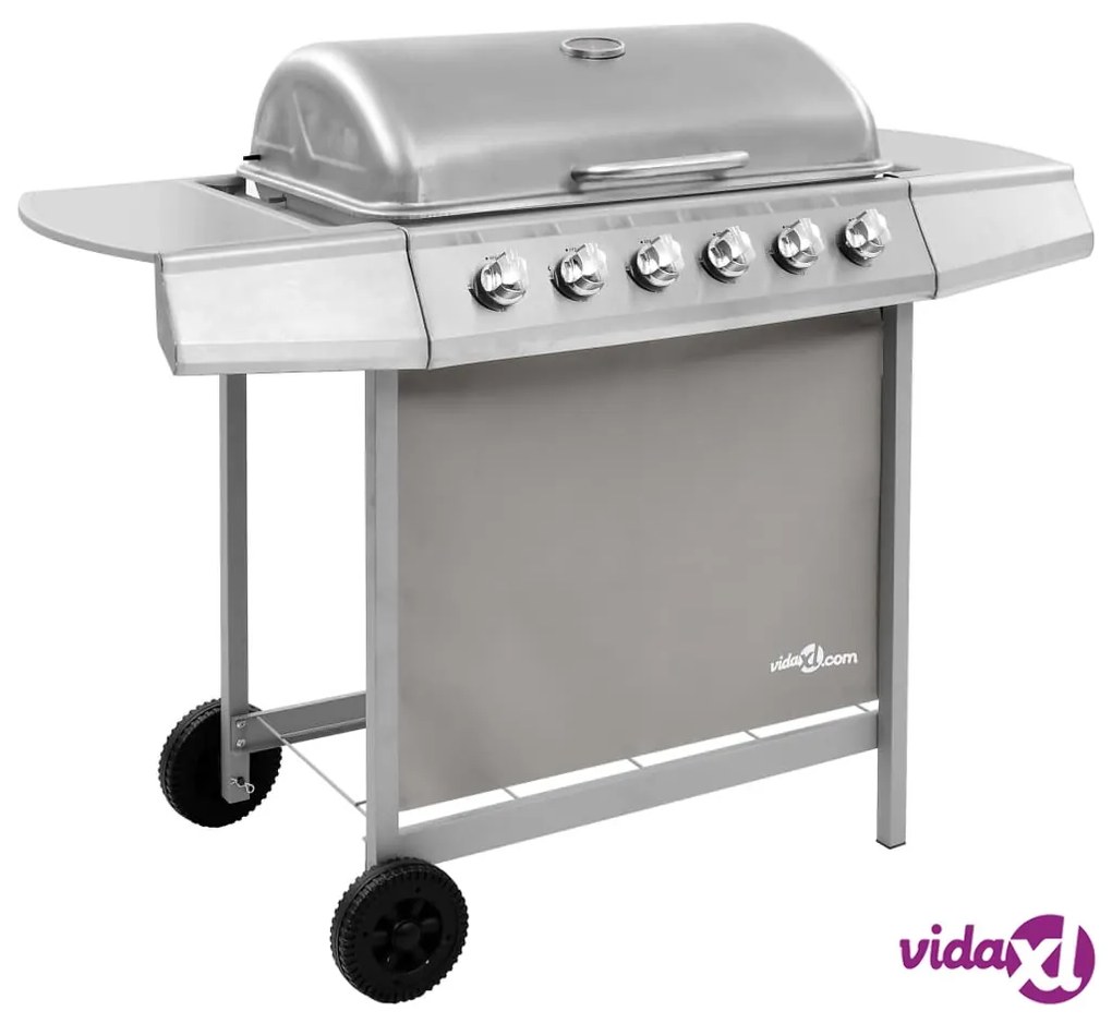 vidaXL Griglia Barbecue a Gas con 6 Bruciatori Argento