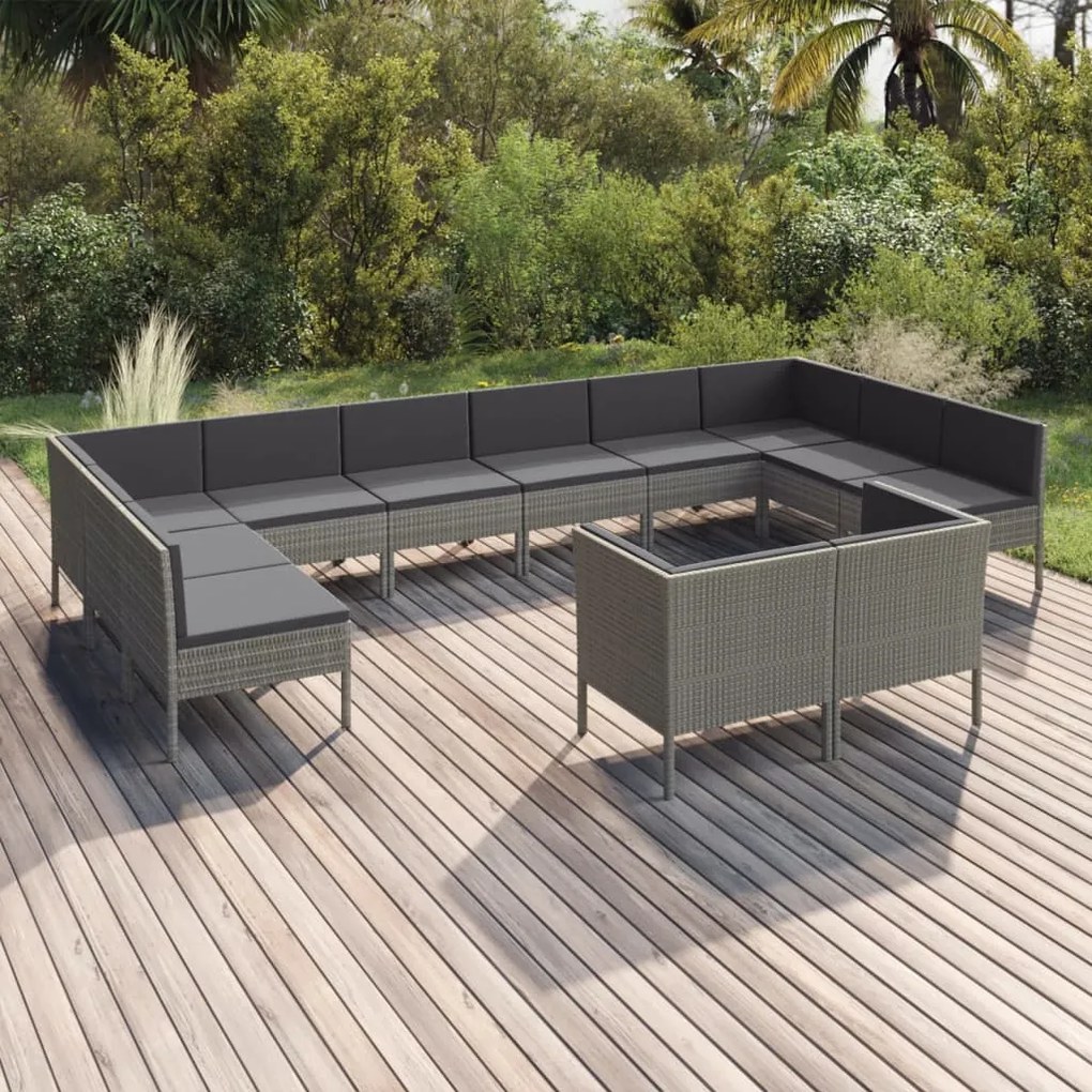 Set Divani da Giardino 12 pz con Cuscini in Polyrattan Grigio