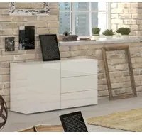 Credenza moderna a 1 anta e 3 cassetti, Made in Italy, Madia da cucina, Buffet di design da soggiorno, cm 110x40h35, Bianco lucido