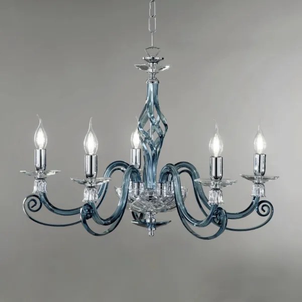 Lampadario a sospensione 1306 in vetro soffiato D76 cm lavorato a mano 5 luci OTTANIO