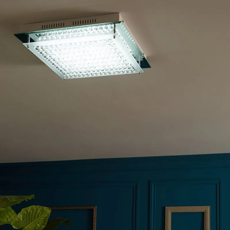 Plafoniera LED neoclassico Diamond, argento 45x45 cm, luce con 3 temperature di colore dimmerabile, 3100 lumen INSPIRE