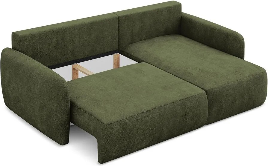 Divano angolare verde allungabile/con contenitore (con penisola a destra/con chaise lounge) con rivestimento in ciniglia Lilo – Makamii