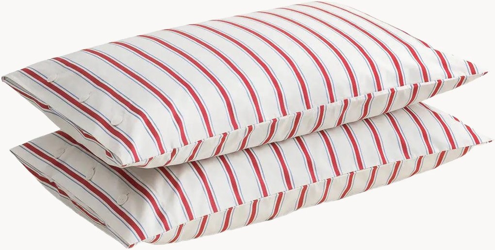 Set di 2 federe in percalle di cotone Striped Coral