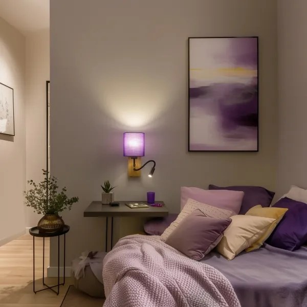 Brilagi - Applique a LED NUBILA WOOD 1xE27/25W/230V + LED/3W quercia/viola