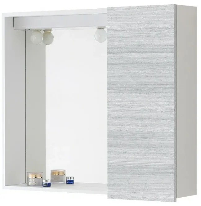 Specchio contenitore 67x60 cm rovere grigio anta e ripiano in vetro Desya