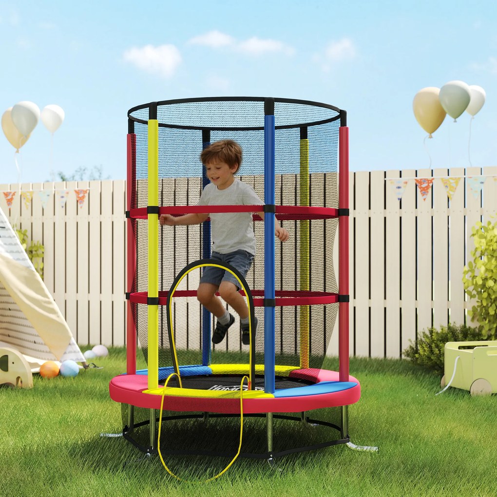 Trampolino per Bambini 3-6 Anni Ø160x190 cm con Rete di Sicurezza Senza Molle Multicolore...