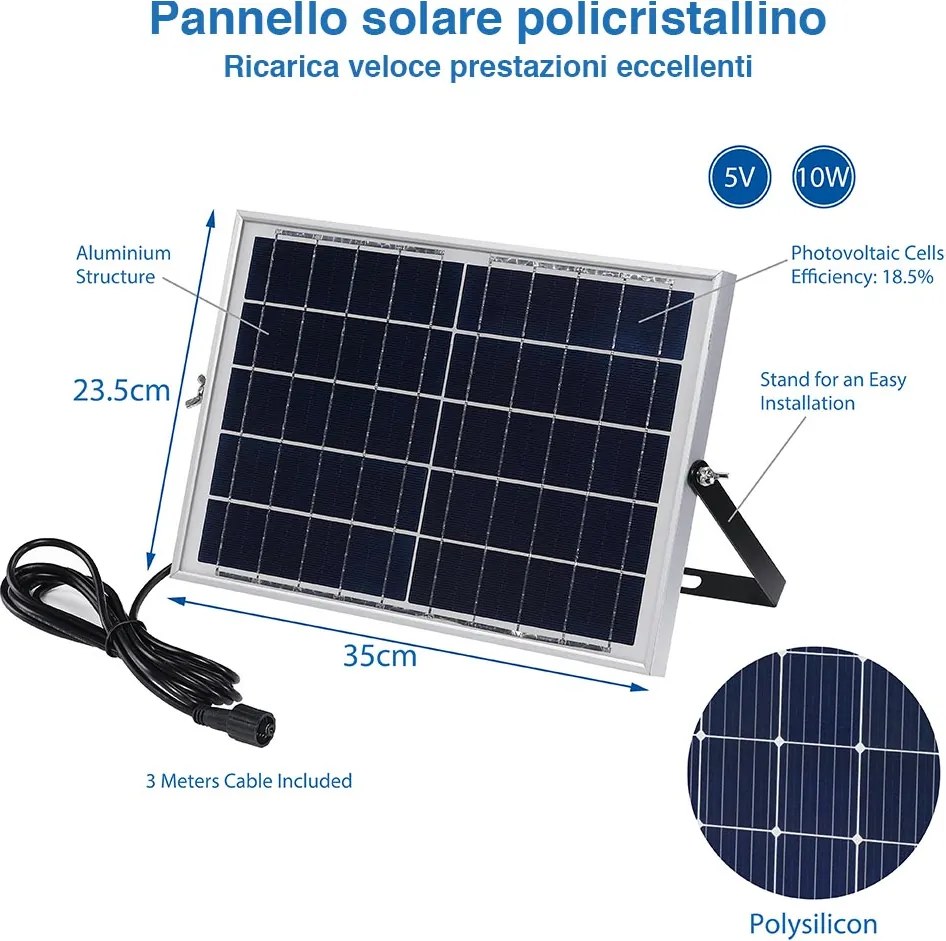 Faro LED 60W con Pannello Solare Luce Esterno Alta Luminosita 600lm + Telecomand...